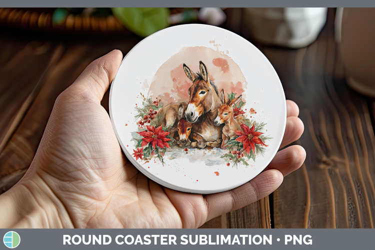 Mule Farm Christmas Poinsettia Round Coaster Sublimation Des