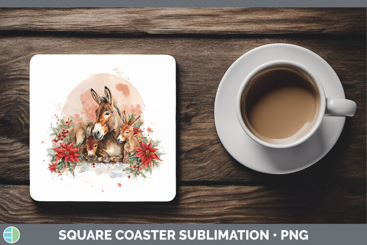 GorgeousFarm Christmas Poinsettia Square Coaster design.