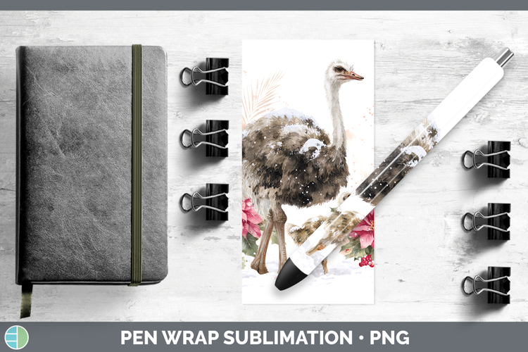 Ostrich Farm Christmas Poinsettia Pen Wrap Sublimation Desig