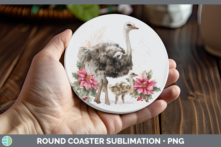 Ostrich Farm Christmas Poinsettia Round Coaster Sublimation