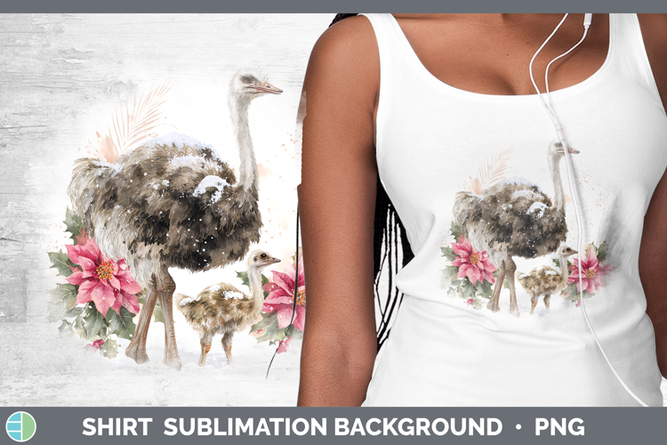 Ostrich Farm Christmas Poinsettia Shirt Sublimation Design