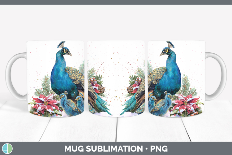 Peacock Farm Christmas Poinsettia Mug Wrap Sublimation Desig