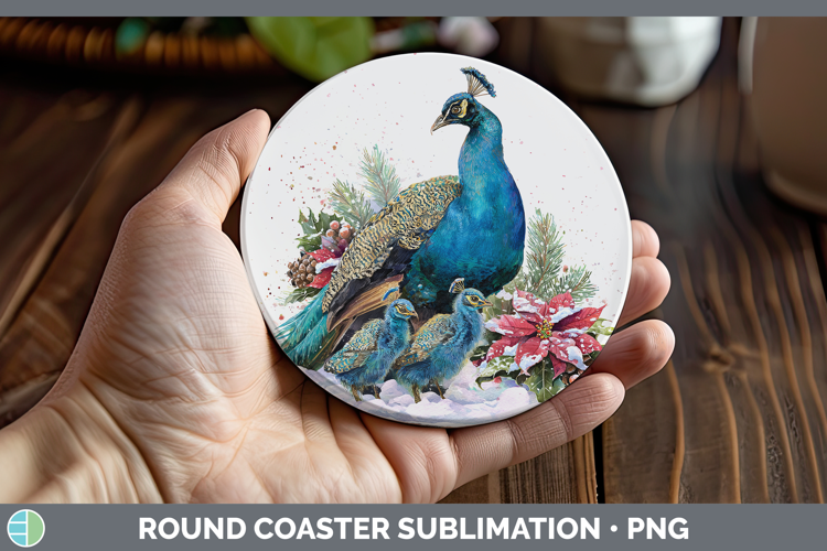 Peacock Farm Christmas Poinsettia Round Coaster Sublimation