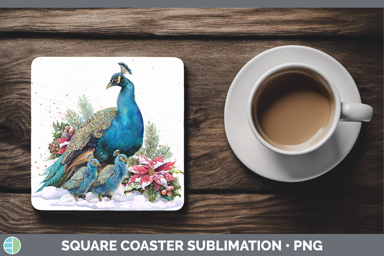 Peacock Farm Christmas Poinsettia Square Coaster Sublimation