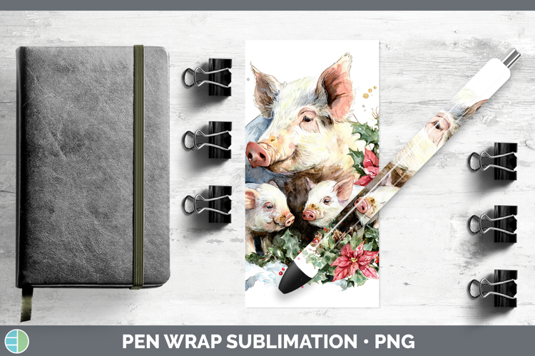 Pig Farm Christmas Poinsettia Pen Wrap Sublimation Design