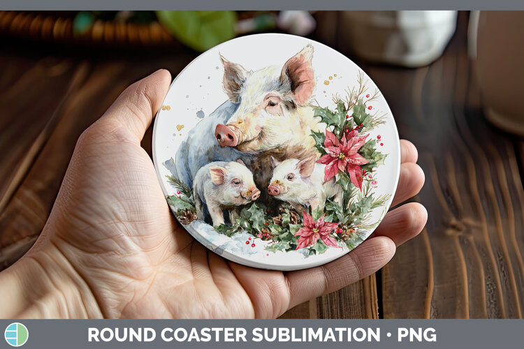 GorgeousFarm Christmas Poinsettia Round Coaster design.