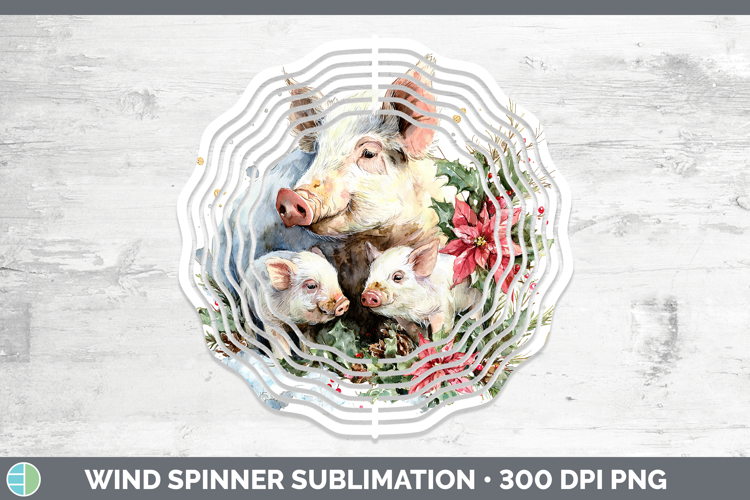 Pig Farm Christmas Poinsettia Wind Spinner Sublimation Desig