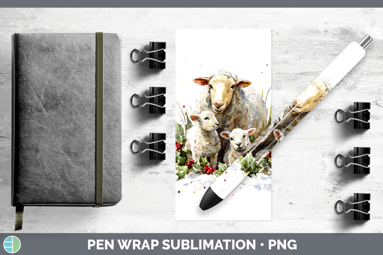 Sheep Farm Christmas Poinsettia Pen Wrap Sublimation Design