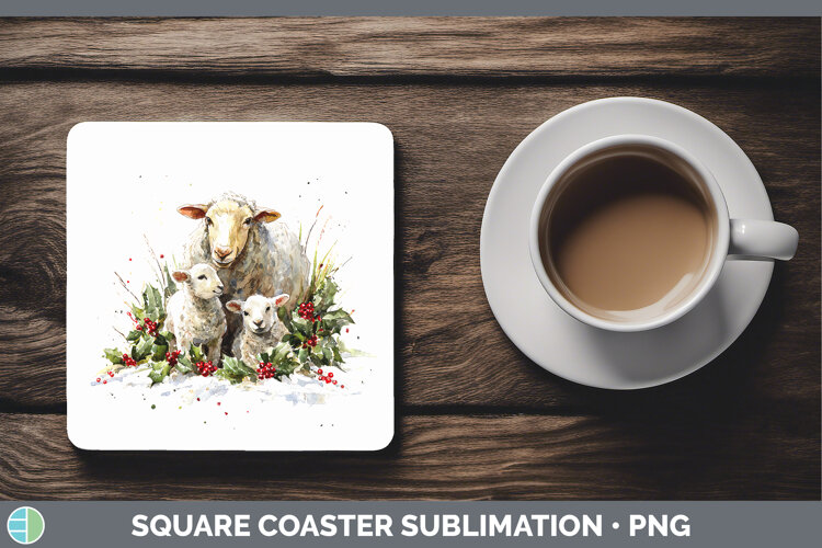 GorgeousFarm Christmas Poinsettia Square Coaster design.