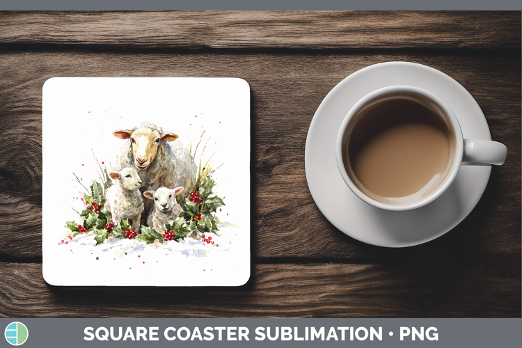 Sheep Farm Christmas Poinsettia Square Coaster Sublimation D