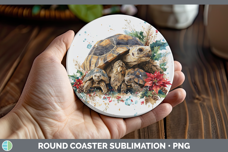 Tortoise Farm Christmas Poinsettia Round Coaster Sublimation