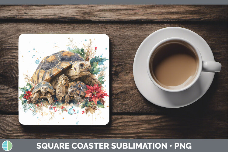 GorgeousFarm Christmas Poinsettia Square Coaster design.