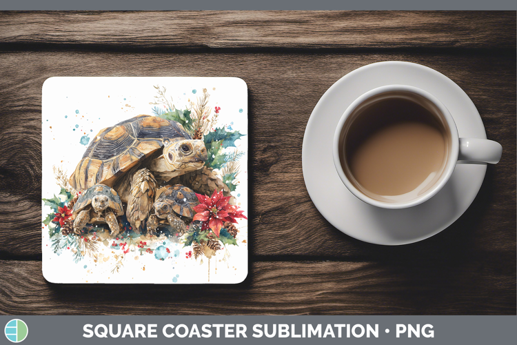 Tortoise Farm Christmas Poinsettia Square Coaster Sublimatio