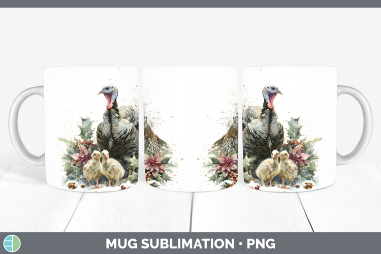 Turkey Farm Christmas Poinsettia Mug Wrap Sublimation Design