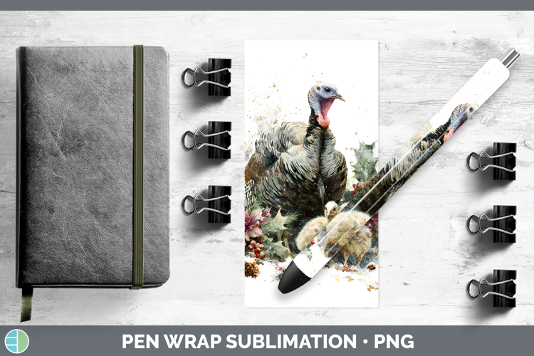 Turkey Farm Christmas Poinsettia Pen Wrap Sublimation Design