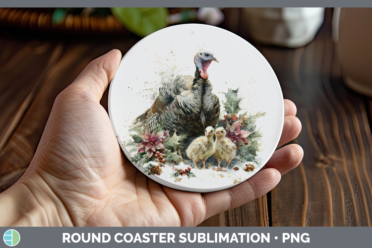 Turkey Farm Christmas Poinsettia Round Coaster Sublimation D