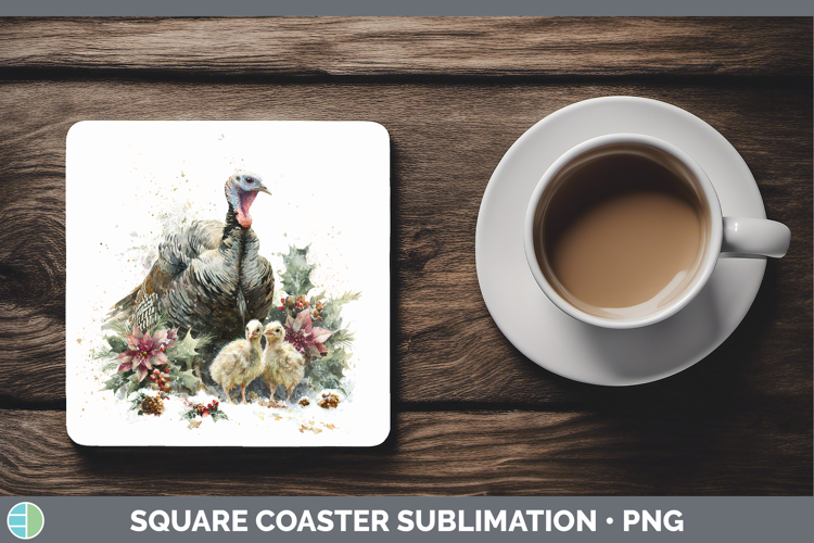 Turkey Farm Christmas Poinsettia Square Coaster Sublimation