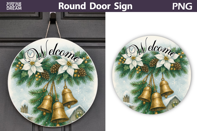 Merry Christmas Round Sign | Christmas Door Sign