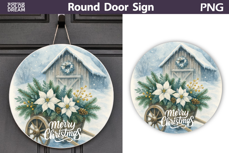 Merry Christmas Round Sign | Christmas Door Sign
