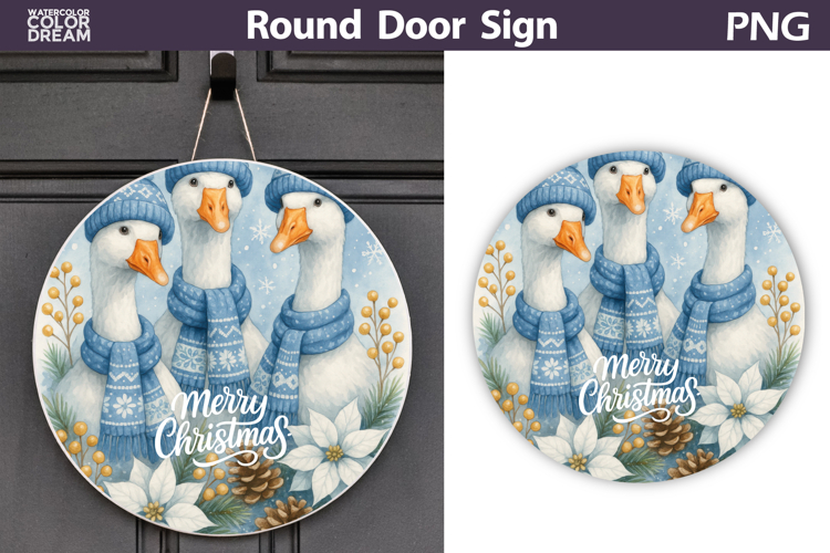 Merry Christmas Round Sign | Goose Door Sign