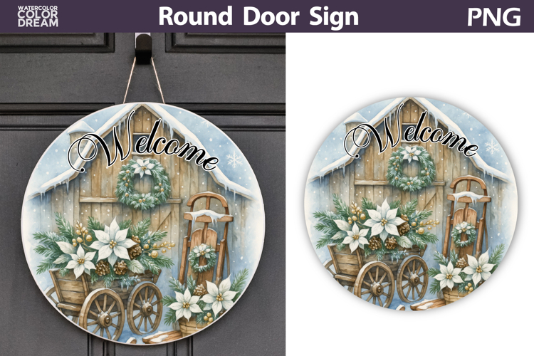 Merry Christmas Round Sign | Christmas Door Sign