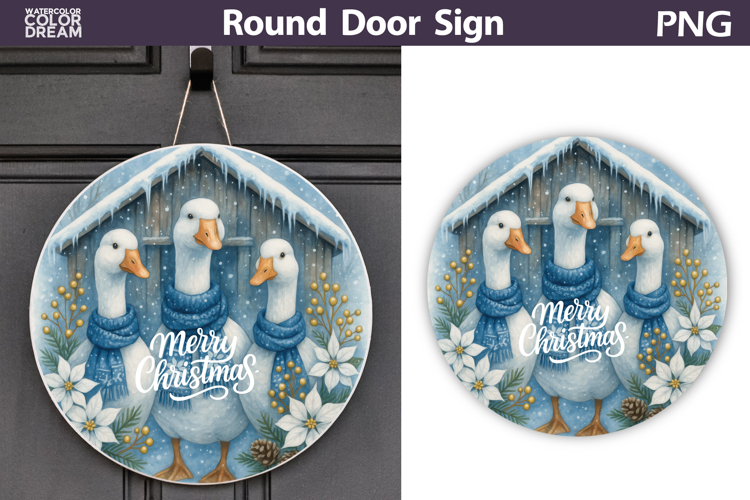 Merry Christmas Round Sign | Goose Door Sign