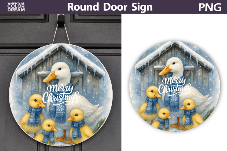 Merry Christmas Round Sign | Duck Door Sign