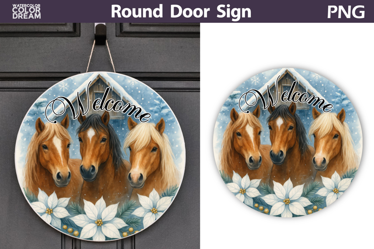 Merry Christmas Round Sign | Horse Door Sign