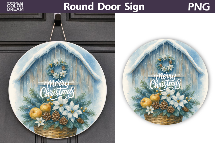 Merry Christmas Round Sign | Farm Door Sign