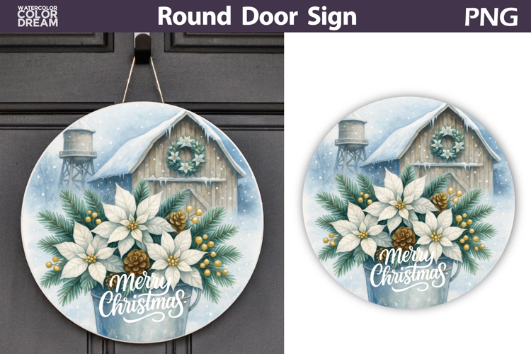 Merry Christmas Round Sign | Farm Door Sign