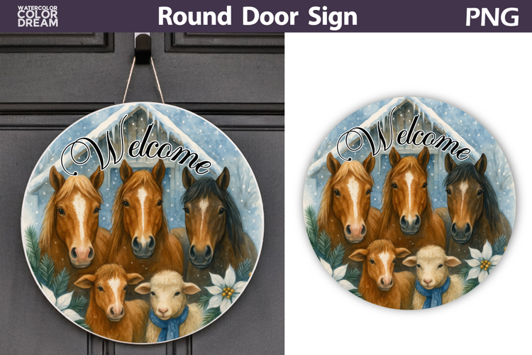 Merry Christmas Round Sign | Horse Door Sign