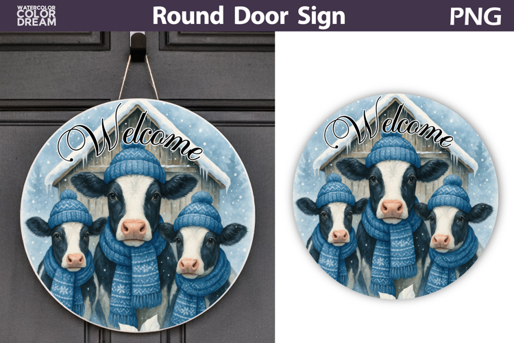 Merry Christmas Round Sign | Cow Door Sign