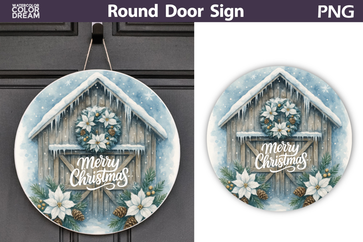 Merry Christmas Round Sign | Farm Door Sign