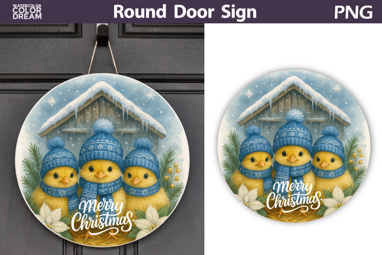 Merry Christmas Round Sign | Chicken Door Sign