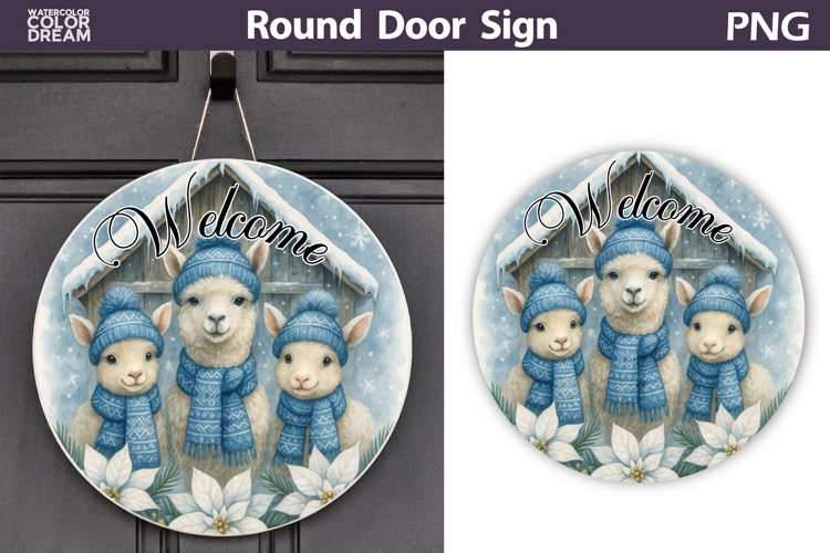 Merry Christmas Round Sign | Lama Door Sign