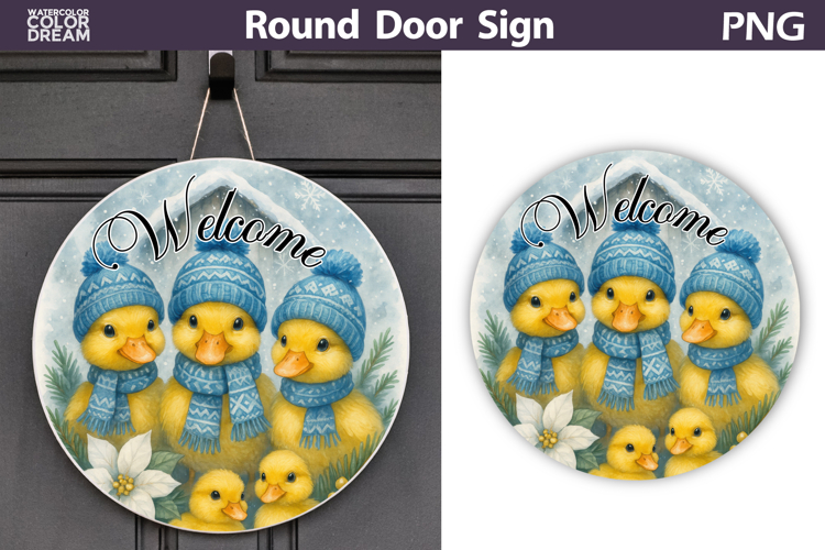Merry Christmas Round Sign | Duck Door Sign