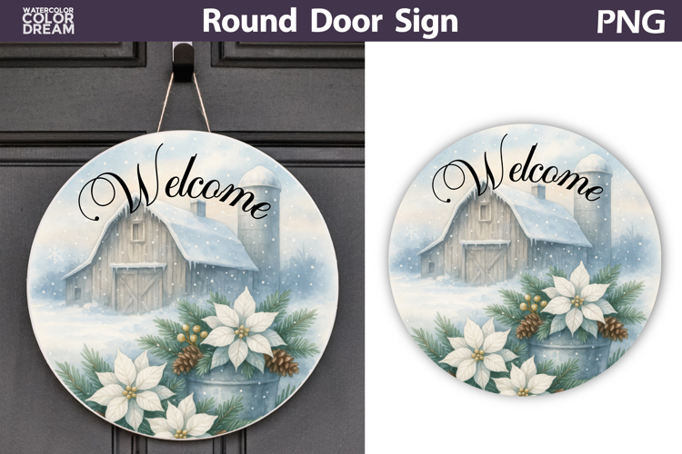 Merry Christmas Round Sign | Farm Door Sign