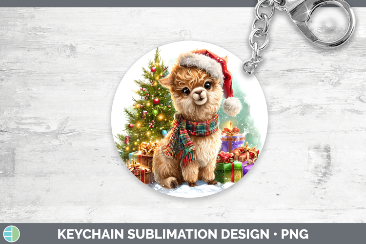 Farm Christmas Santa Alpaca Keychain Sublimation Keyring Des