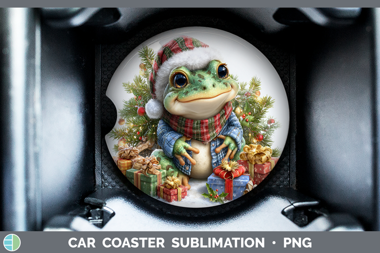 Farm Christmas Santa Bullfrog Car Coaster Sublimation Desig