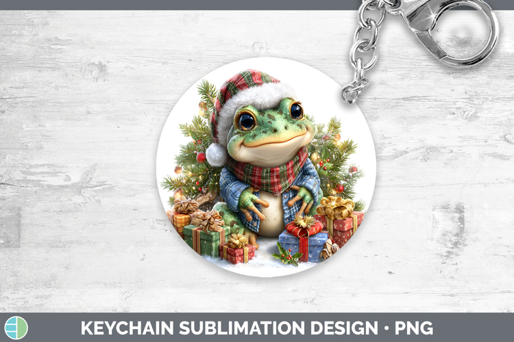 Farm Christmas Santa Bullfrog Keychain Sublimation Keyring D