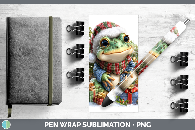 Farm Christmas Santa Bullfrog Pen Wrap Sublimation Pen Desig