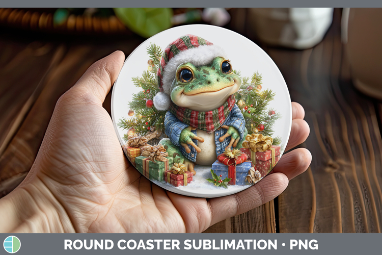 Farm Christmas Santa Bullfrog Round Coaster Sublimation Coas