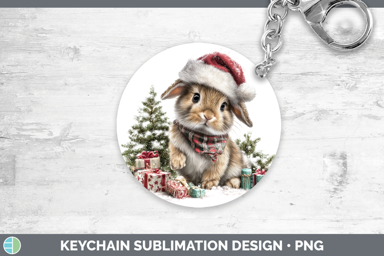 Farm Christmas Santa Bunny Keychain Sublimation Keyring Desi
