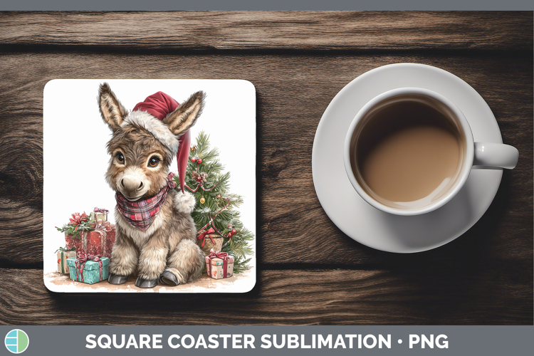 Farm Christmas Santa Donkey Square Coaster Sublimation Coast