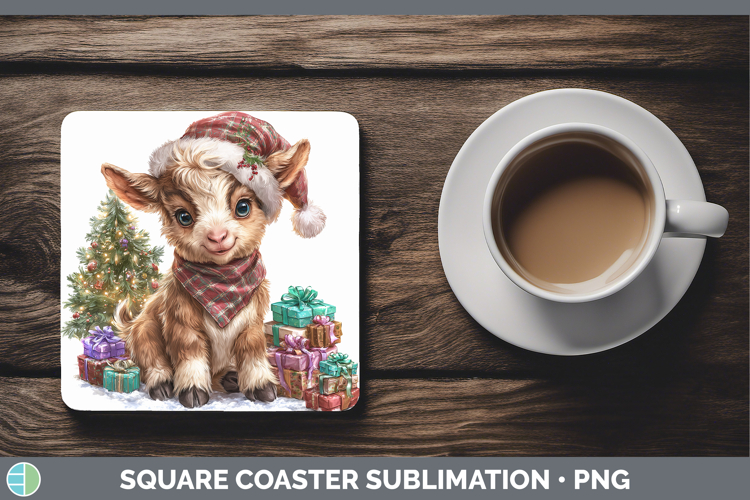 Farm Christmas Santa Goat Square Coaster Sublimation Coaster
