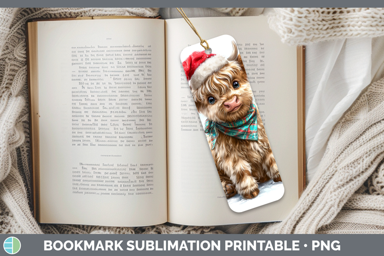 Farm Christmas Santa Highland Cow Bookmark Sublimation Print