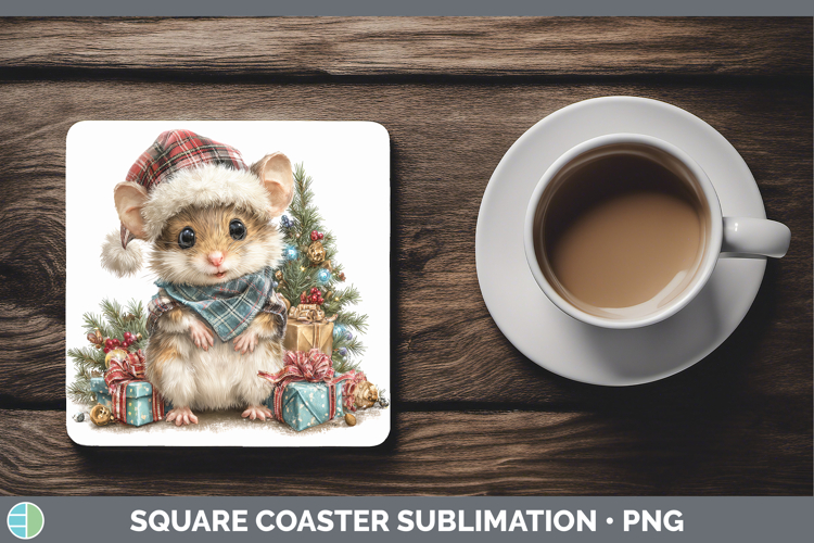 Farm Christmas Santa Mouse Square Coaster Sublimation Coaste