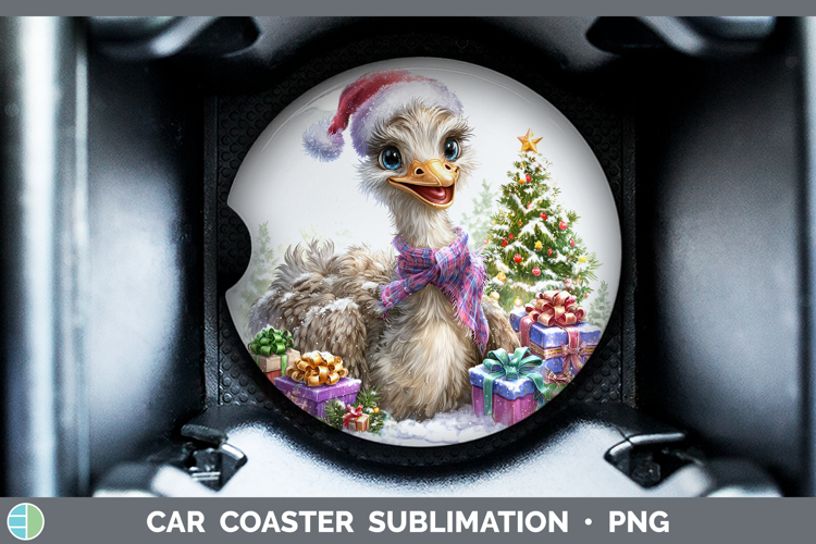 Farm Christmas Santa Ostrich Car Coaster Sublimation Design