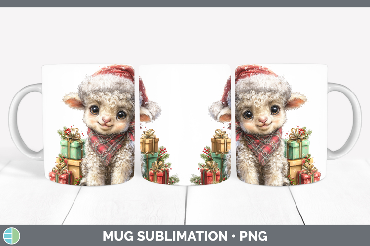 Farm Christmas Santa Sheep Mug Wrap Sublimation Coffee Cup D
