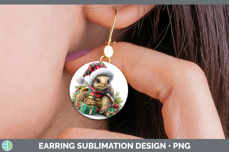 Farm Christmas Santa Tortoise Round Earrings Sublimation Ear